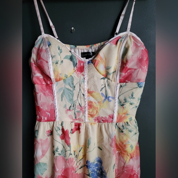 Maxi Floral Overlay Front Split Tank Bustier Dress Size 13 - Picture 3 of 12